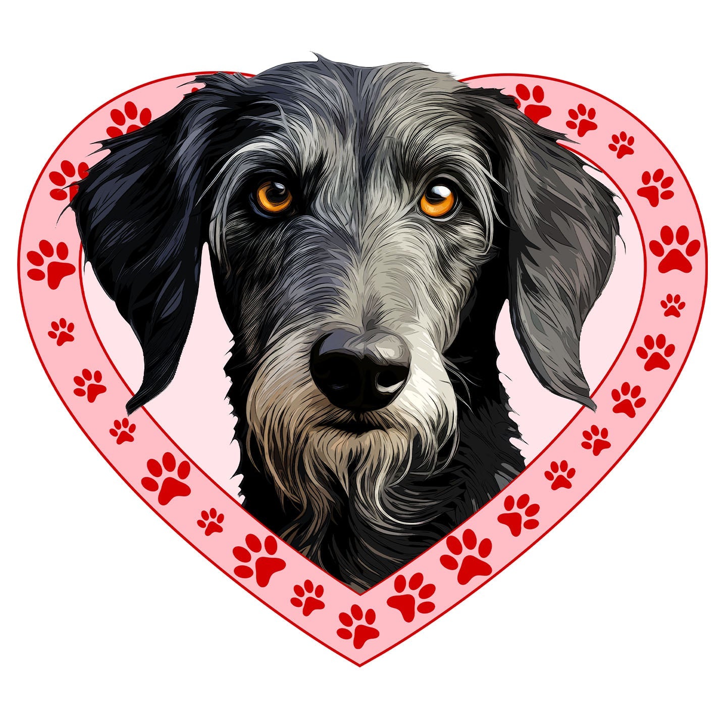 Scottish Deerhound Illustration In Heart - Adult Unisex T-Shirt