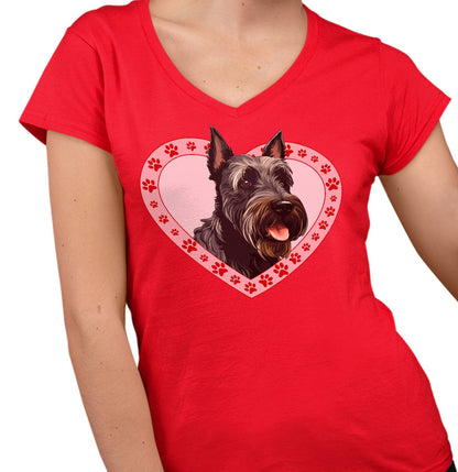 Scottish Terrier Illustration In Heart - Women's V-Neck T-Shirt