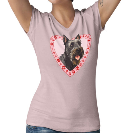 Scottish Terrier Illustration In Heart - Women's V-Neck T-Shirt
