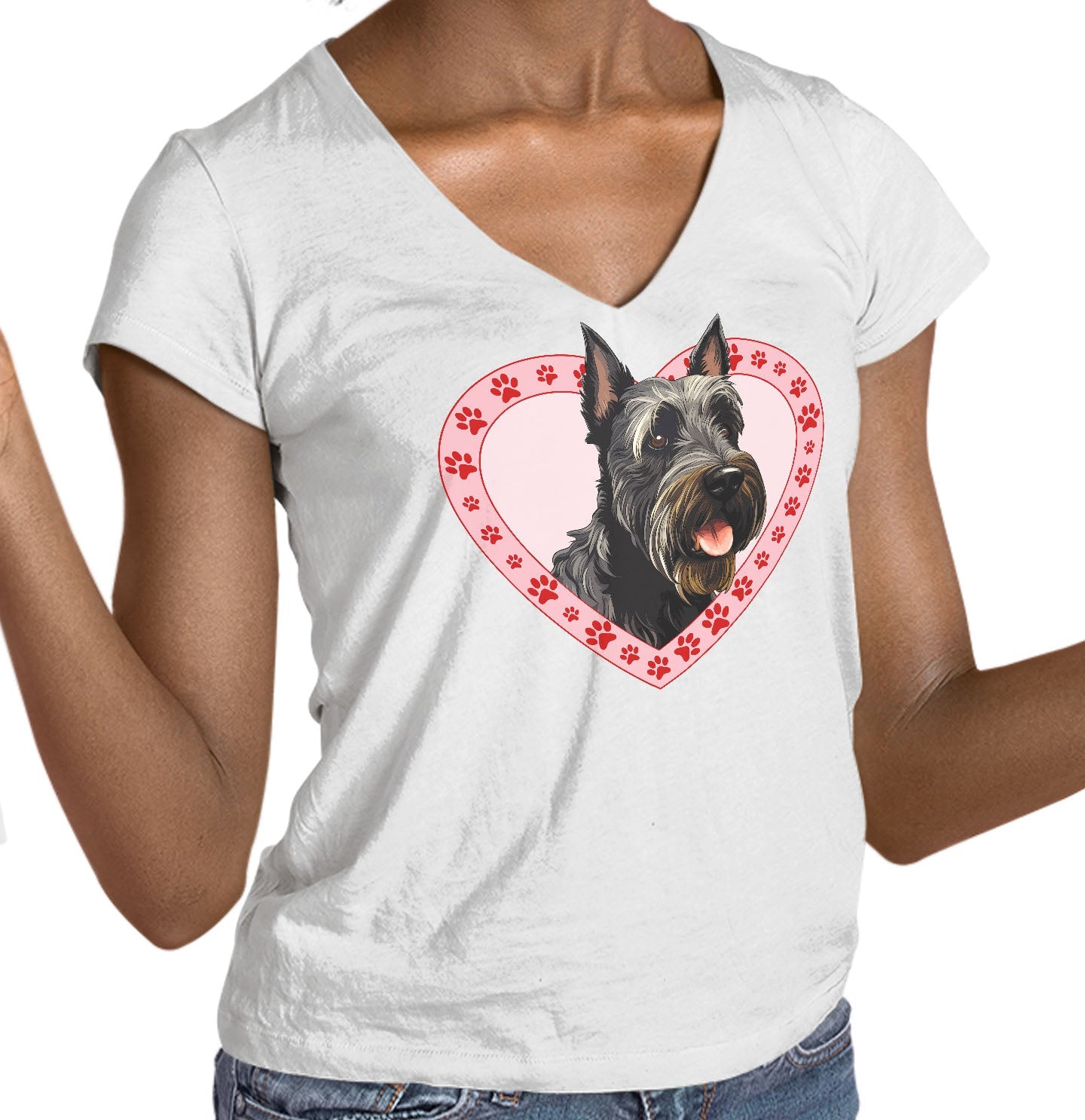 Scottish Terrier Illustration In Heart - Women's V-Neck T-Shirt