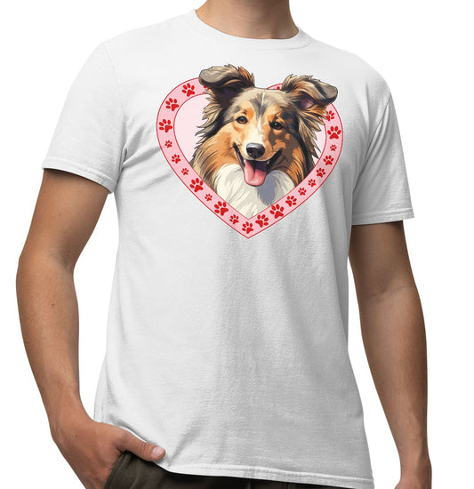 Shetland Sheepdog Illustration In Heart - Adult Unisex T-Shirt