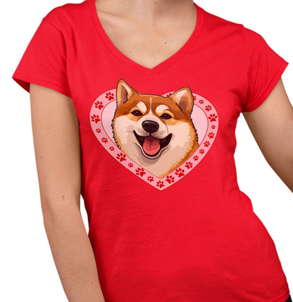 Shiba Inu Illustration In Heart - Women's V-Neck T-Shirt