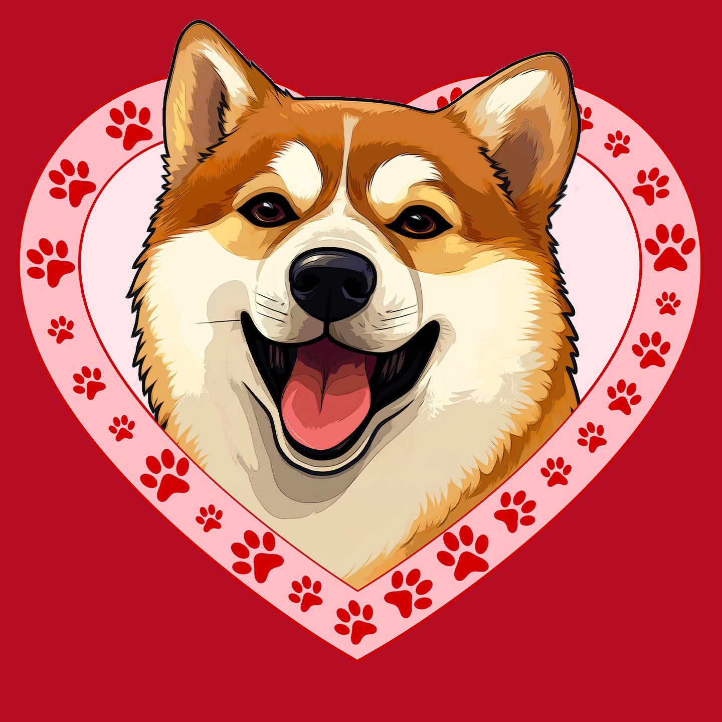 Shiba Inu Illustration In Heart - Women's V-Neck T-Shirt