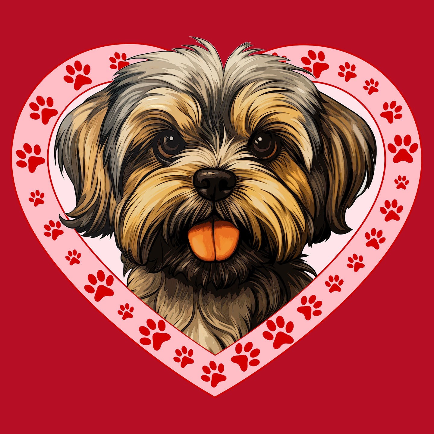 Shih Tzu (Brindle) Illustration In Heart - Women's V-Neck T-Shirt