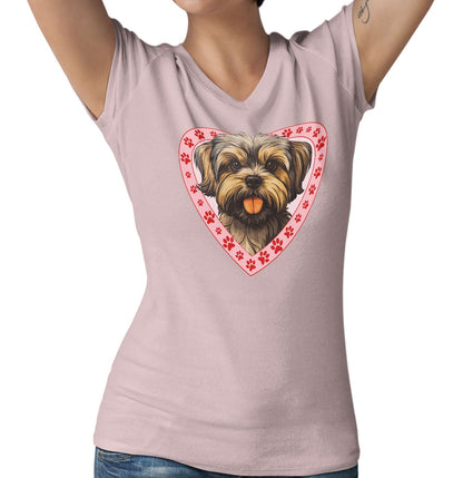 Shih Tzu (Brindle) Illustration In Heart - Women's V-Neck T-Shirt