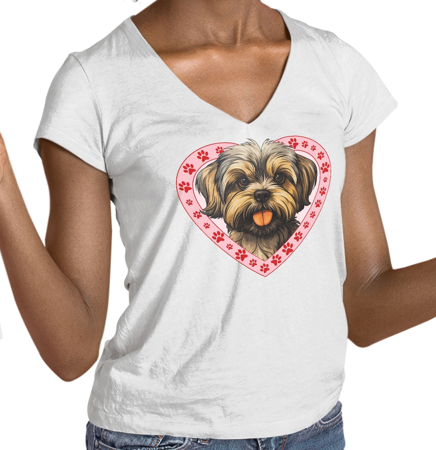Shih Tzu (Brindle) Illustration In Heart - Women's V-Neck T-Shirt