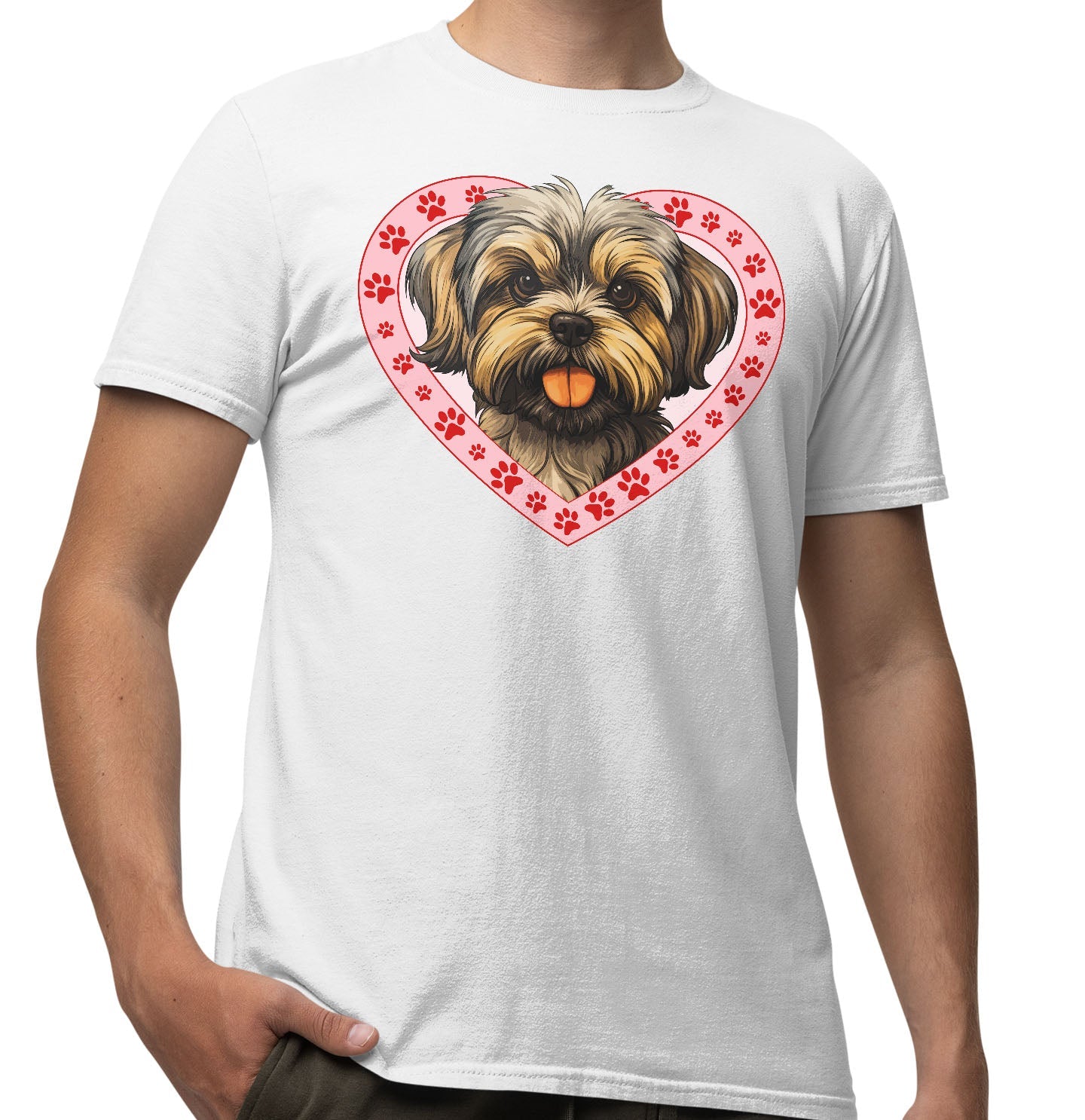 Shih Tzu (Brindle) Illustration In Heart - Adult Unisex T-Shirt