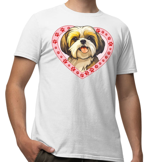 Shih Tzu (Gold & White) Illustration In Heart - Adult Unisex T-Shirt