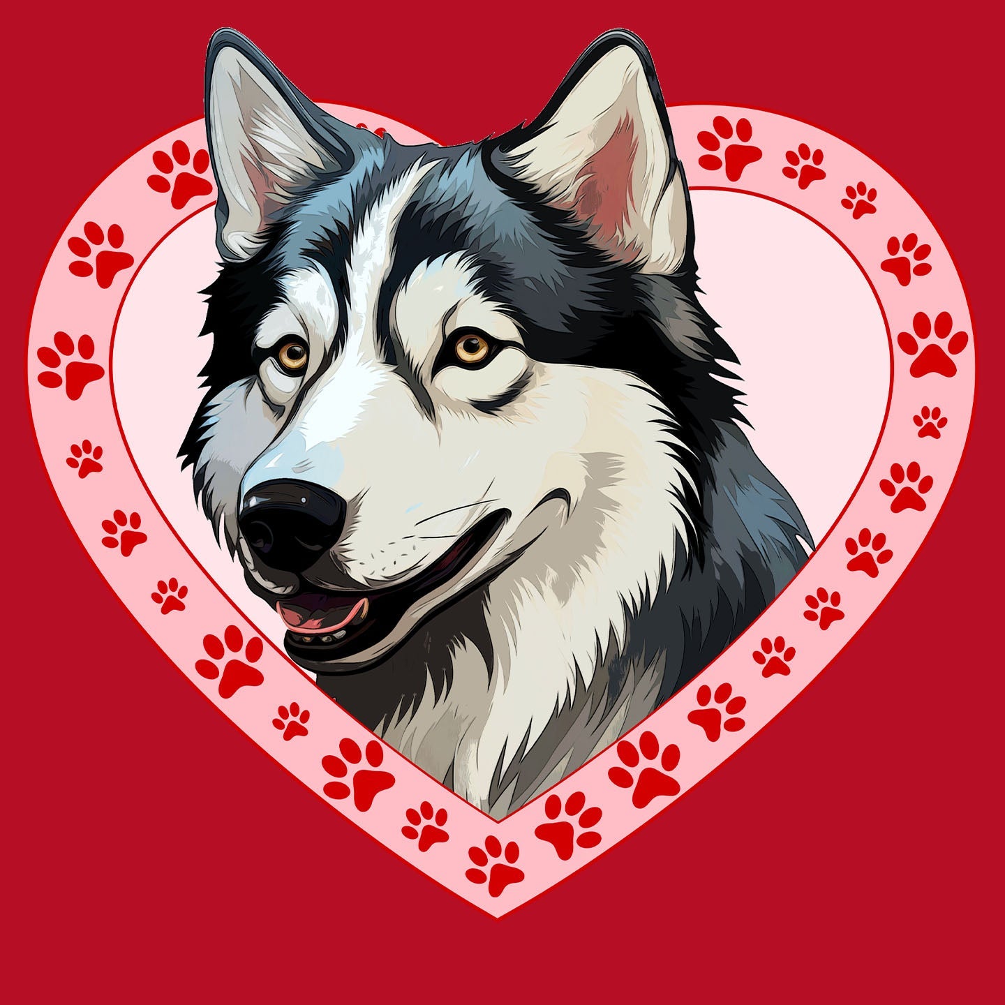 Siberian Husky Illustration In Heart - Women's V-Neck T-Shirt