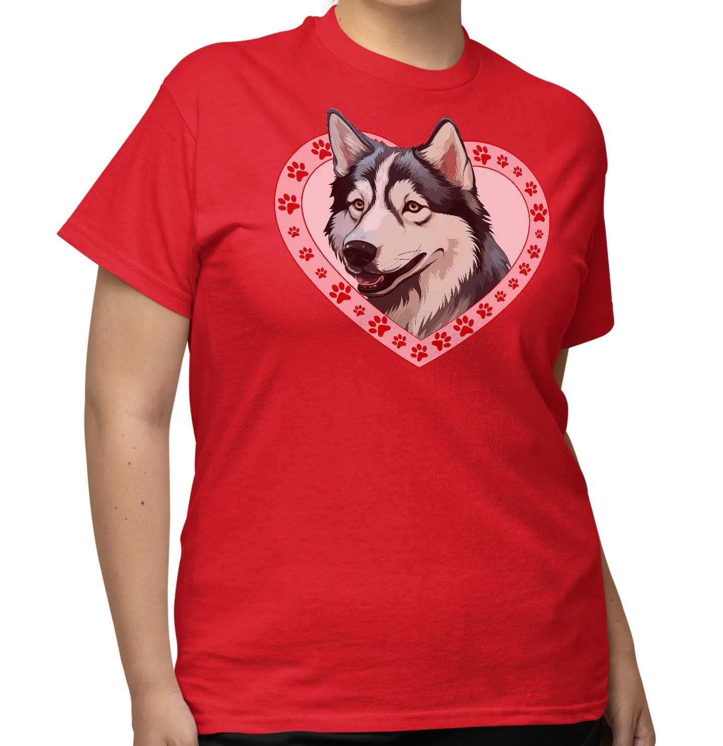 Siberian Husky Illustration In Heart - Adult Unisex T-Shirt