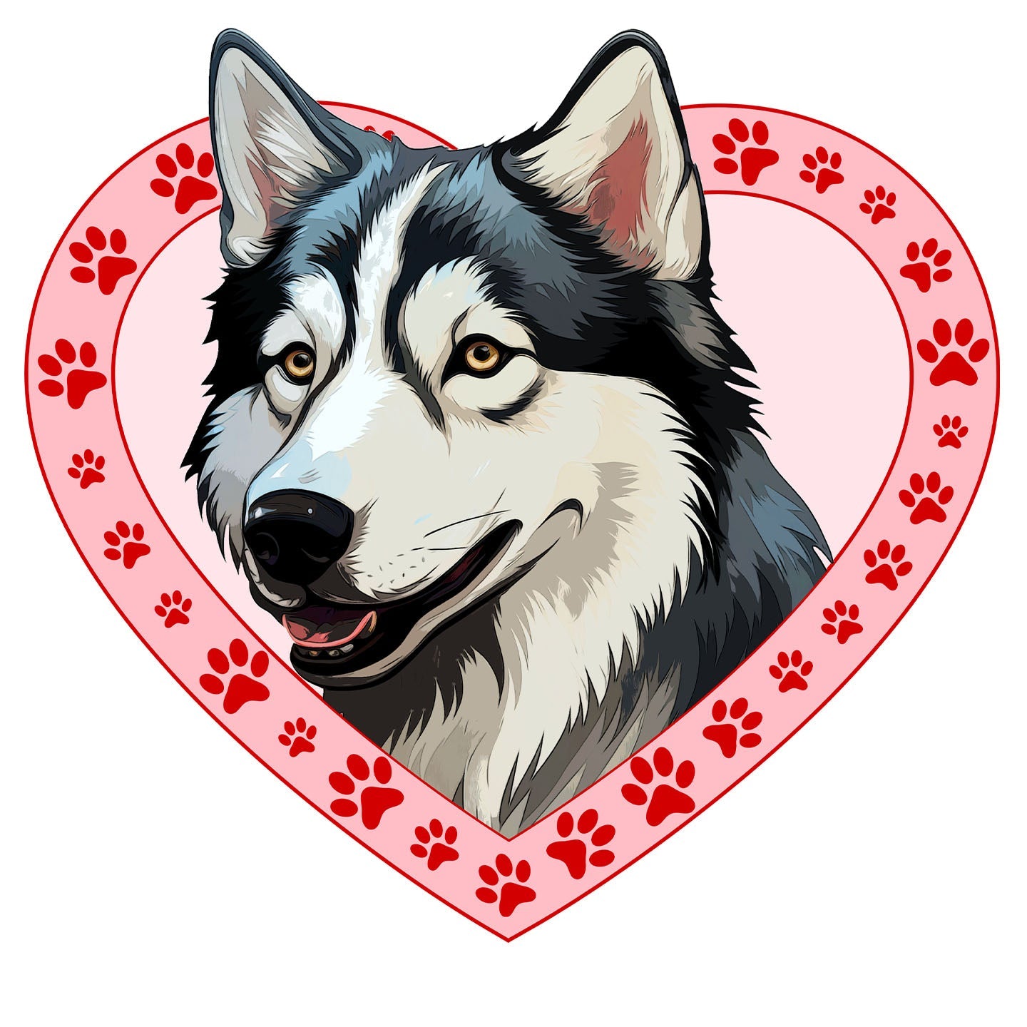 Siberian Husky Illustration In Heart - Adult Unisex T-Shirt
