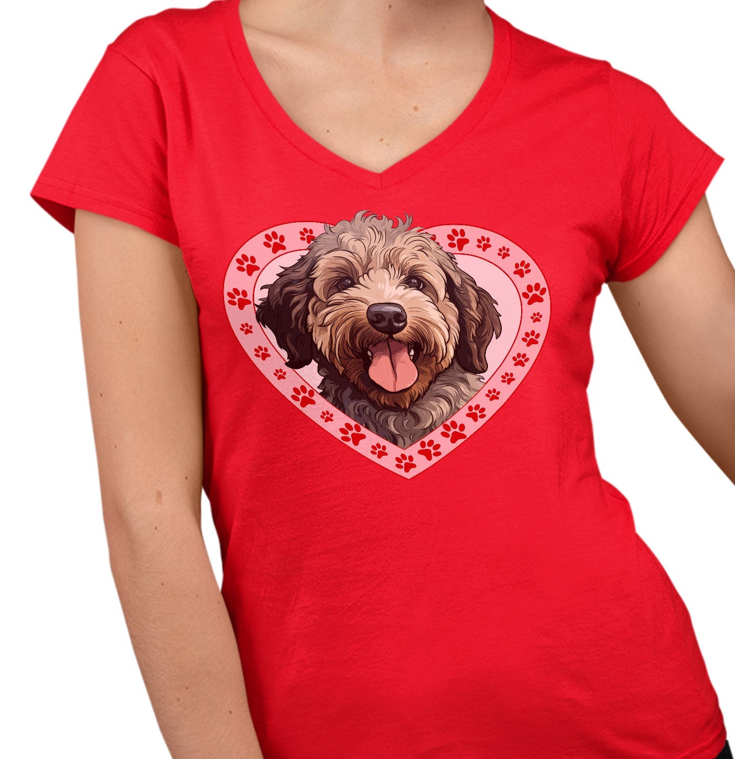 Spanish Water Dog Illustration In Heart - Women's V-Neck T-Shirt