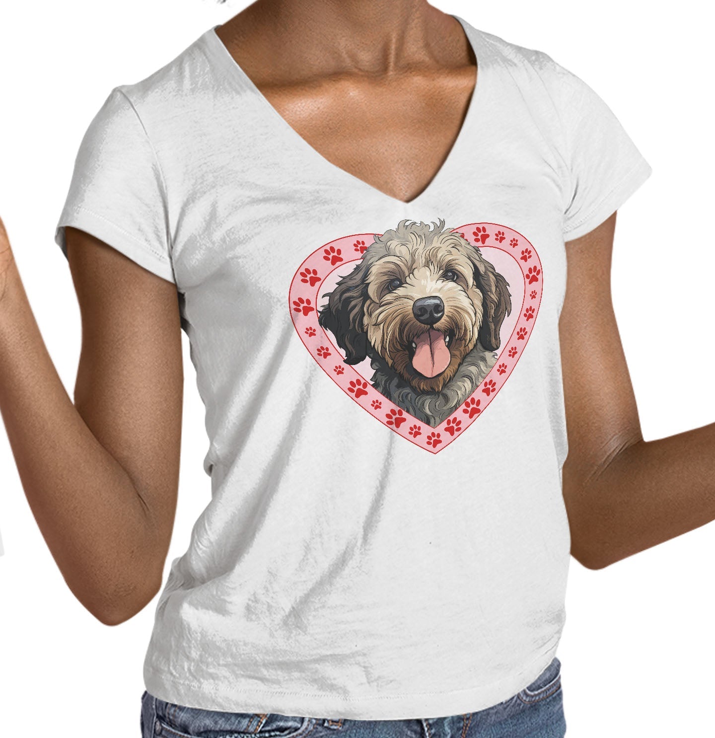Spanish Water Dog Illustration In Heart - Women's V-Neck T-Shirt