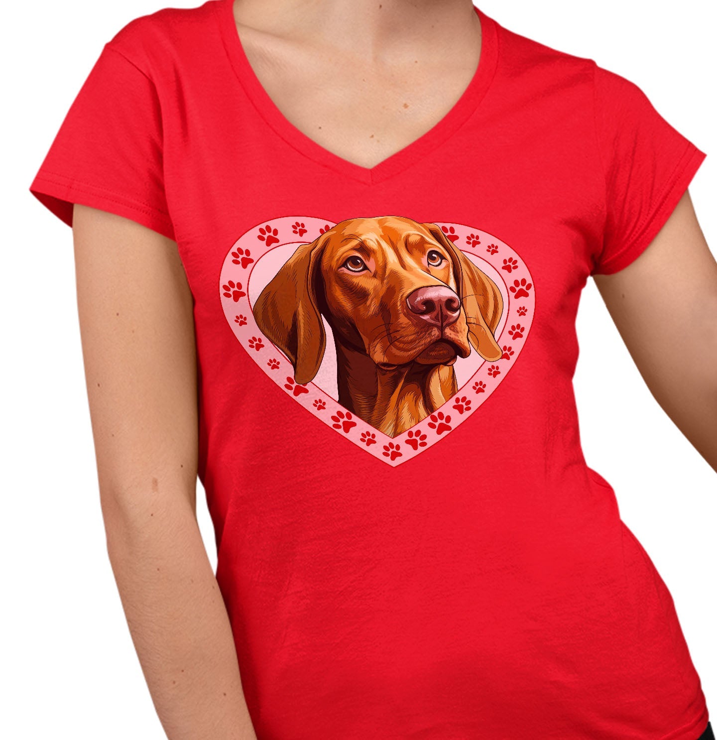 Vizsla Illustration In Heart - Women's V-Neck T-Shirt