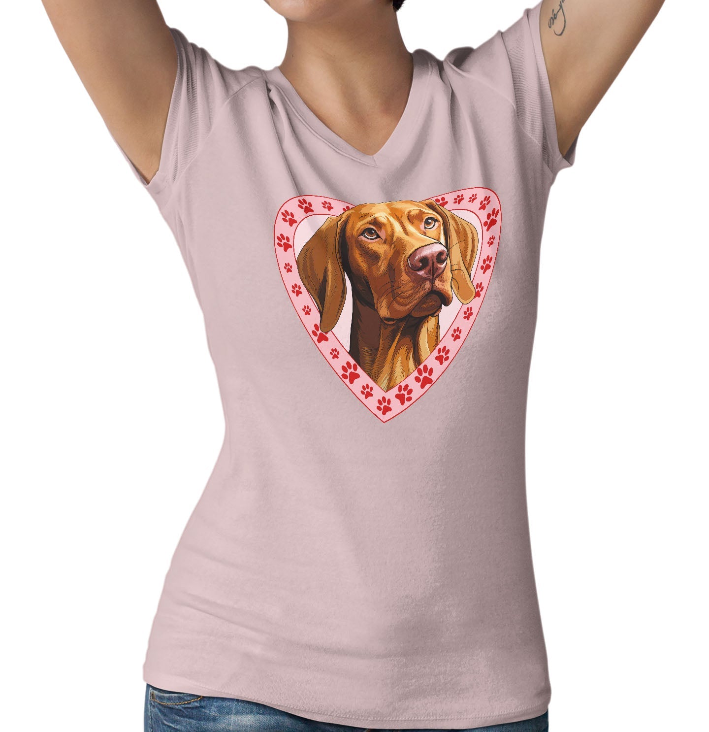 Vizsla Illustration In Heart - Women's V-Neck T-Shirt