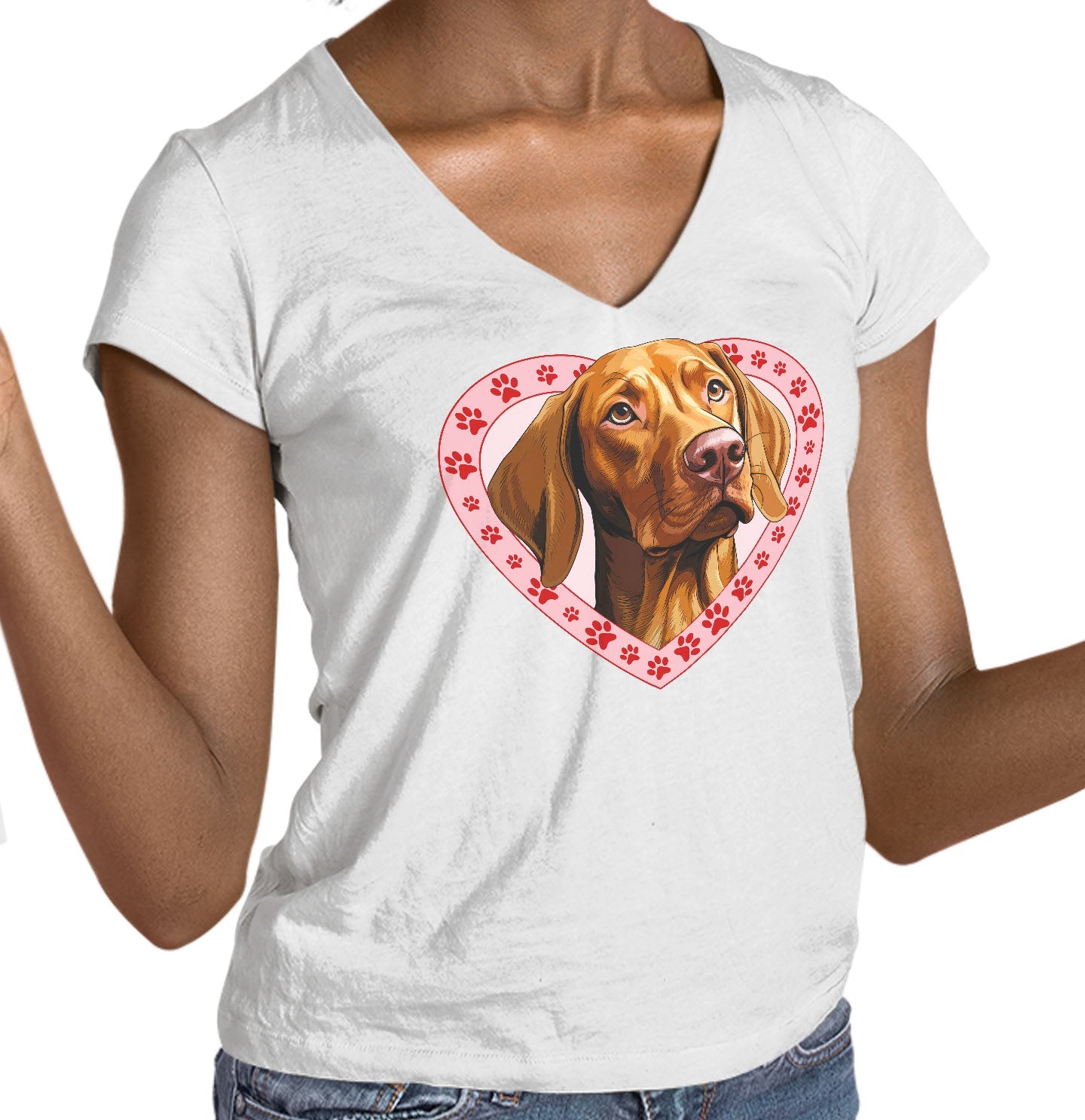 Vizsla Illustration In Heart - Women's V-Neck T-Shirt