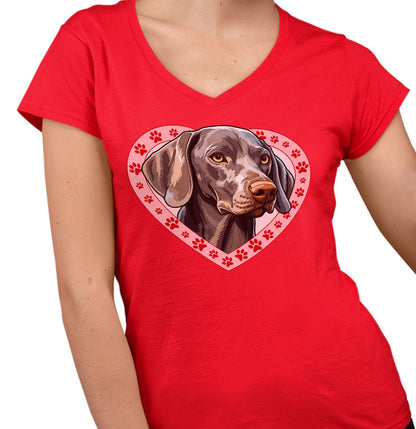 Weimaraner Illustration In Heart - Women's V-Neck T-Shirt