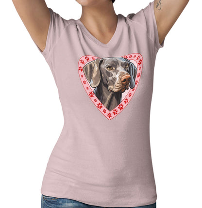 Weimaraner Illustration In Heart - Women's V-Neck T-Shirt