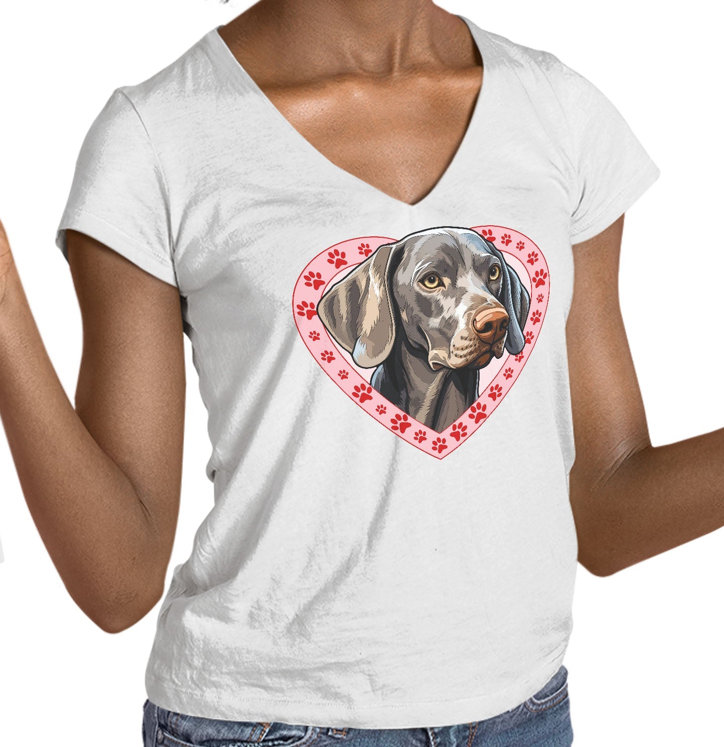 Weimaraner Illustration In Heart - Women's V-Neck T-Shirt