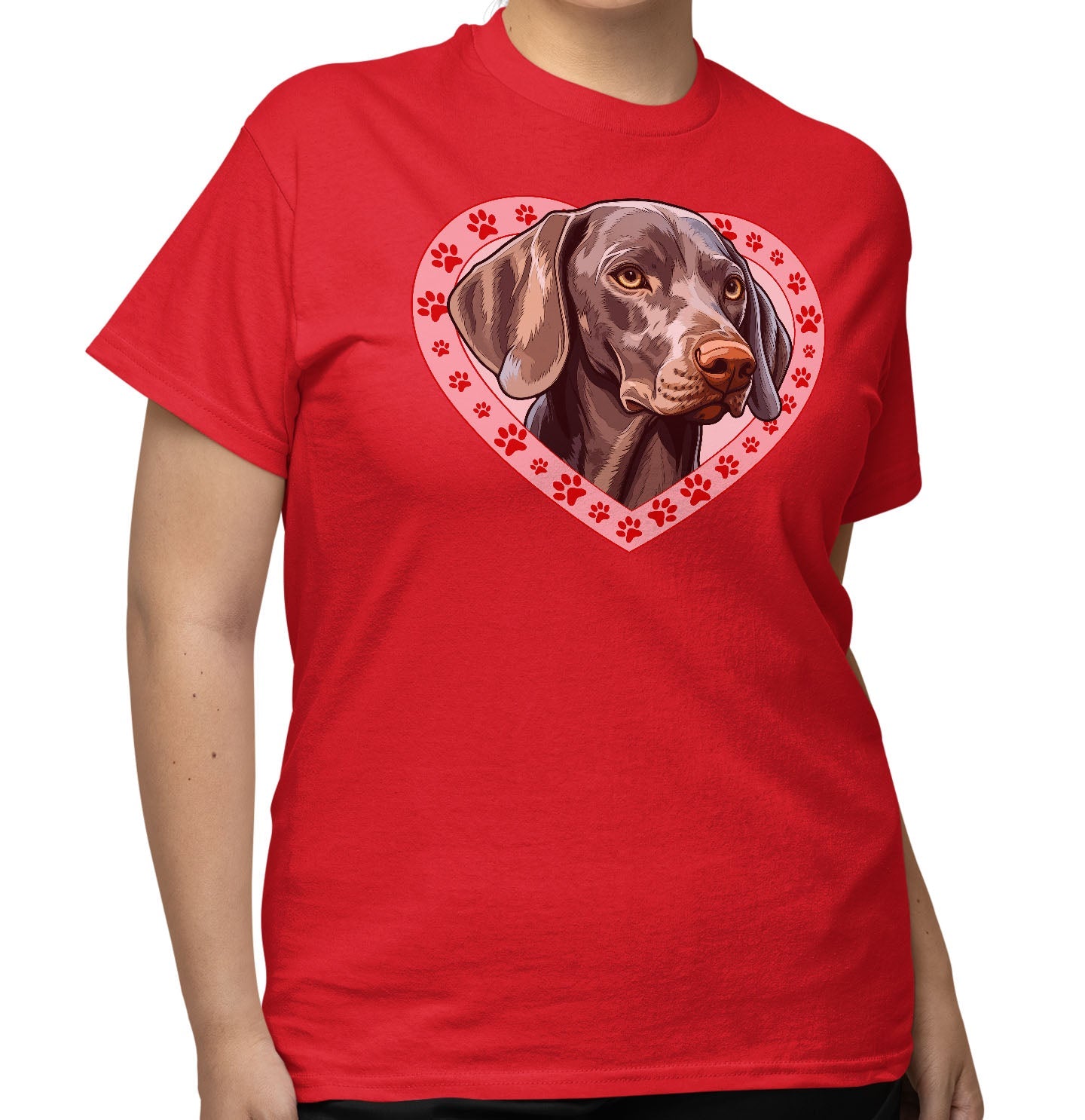 Weimaraner Illustration In Heart - Adult Unisex T-Shirt