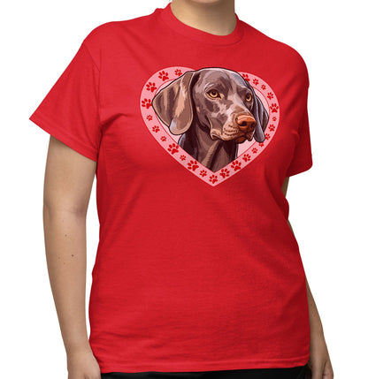 Weimaraner Illustration In Heart - Adult Unisex T-Shirt
