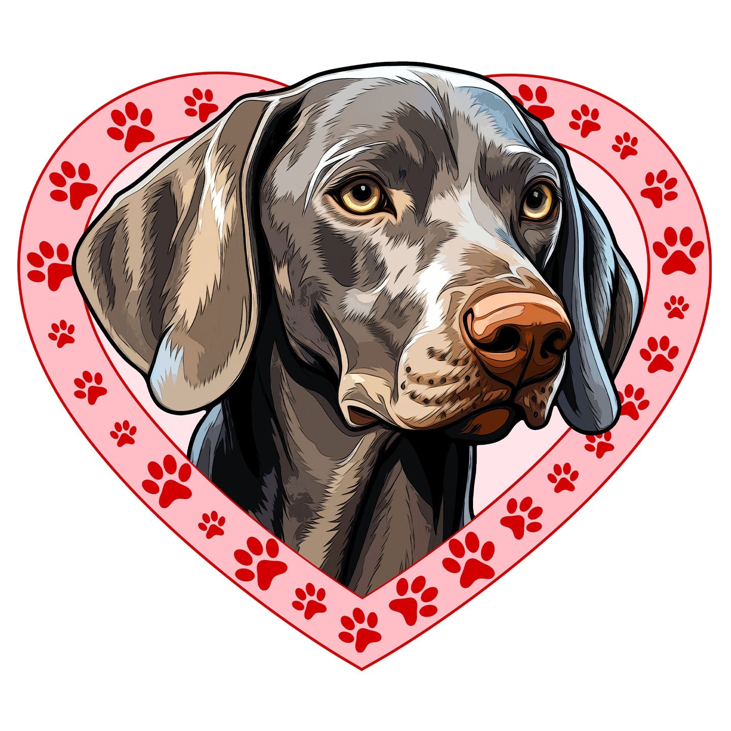 Weimaraner Illustration In Heart - Adult Unisex T-Shirt
