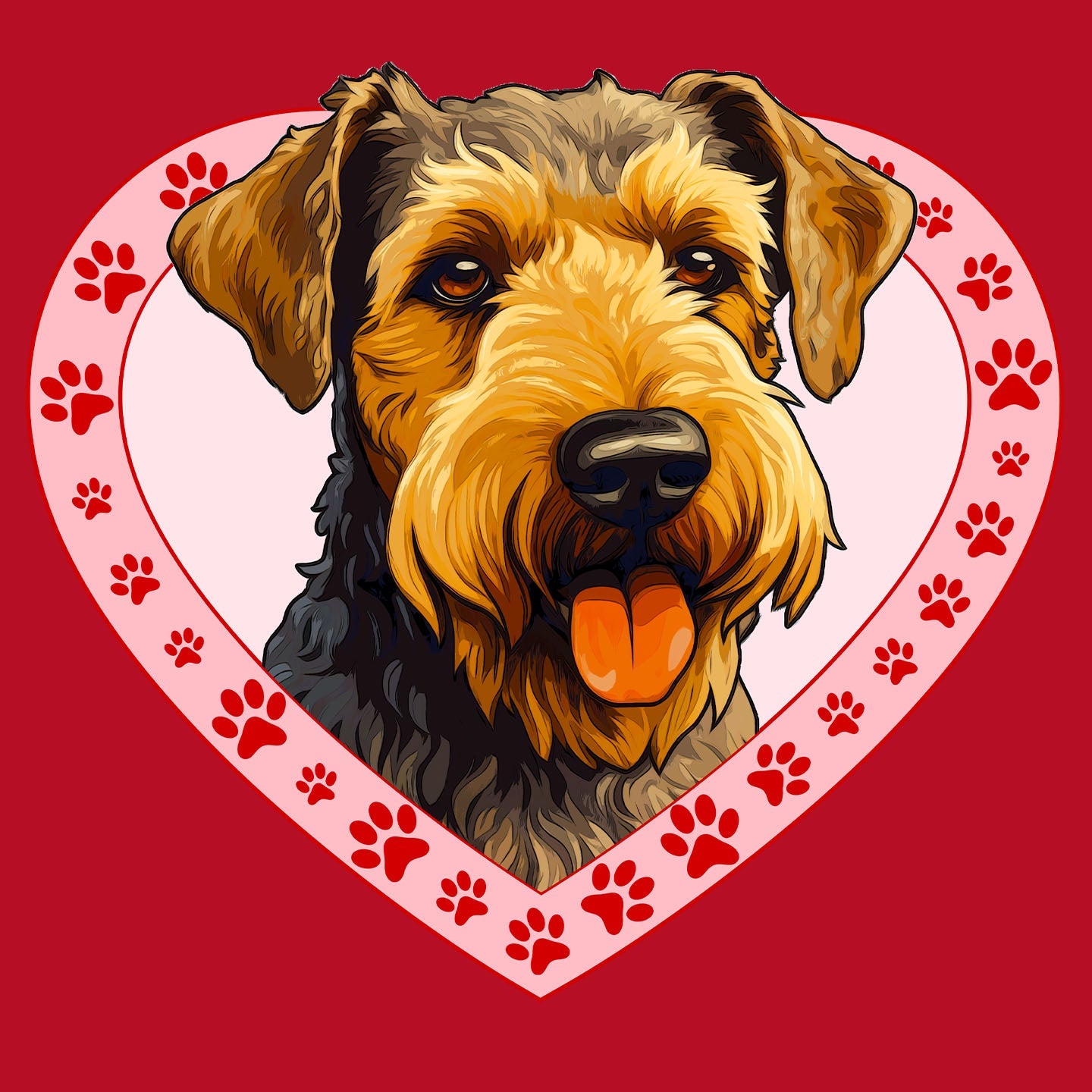 Welsh Terrier Illustration In Heart - Women's V-Neck T-Shirt