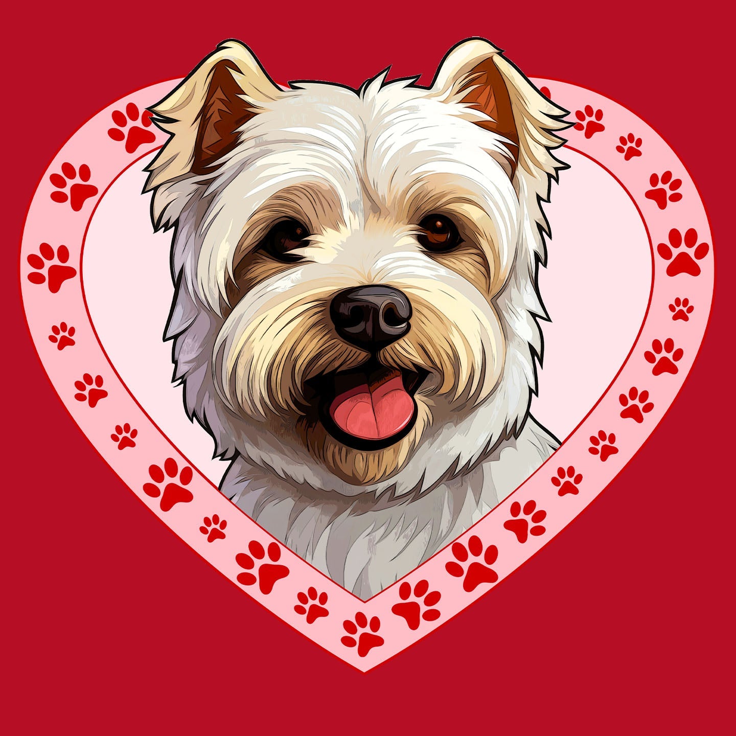 West Highland White Terrier Illustration In Heart - Women's V-Neck T-Shirt