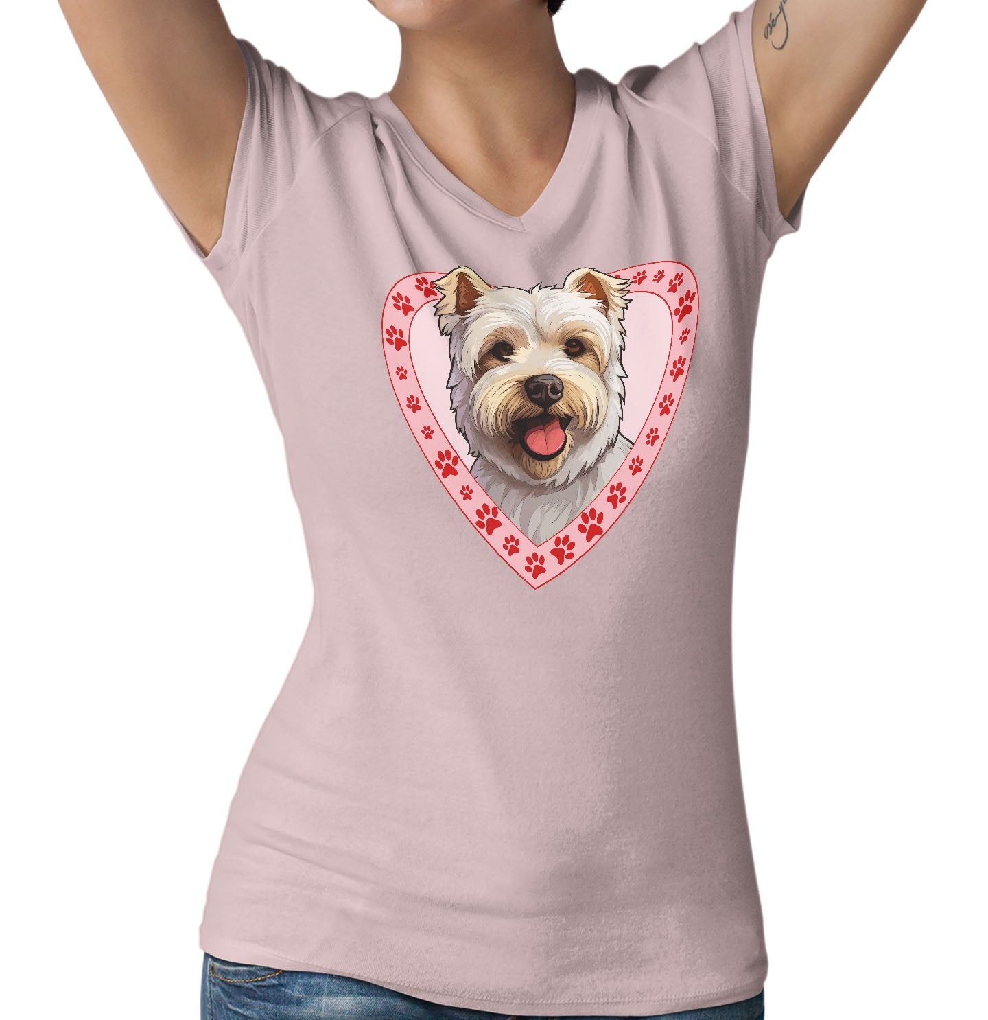 West Highland White Terrier Illustration In Heart - Women's V-Neck T-Shirt