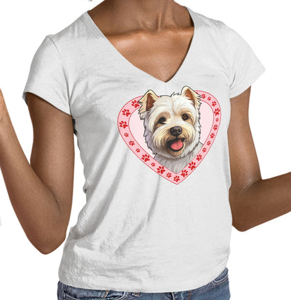 West Highland White Terrier Illustration In Heart - Women's V-Neck T-Shirt