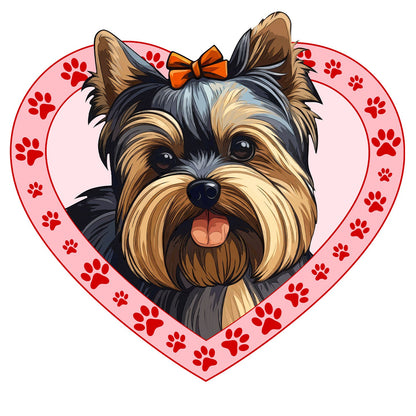 Yorkshire Terrier (Long Haired) Illustration In Heart - Adult Unisex T-Shirt