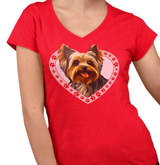 Yorkshire Terrier (Short Haired) Illustration In Heart - Women's V-Neck T-Shirt