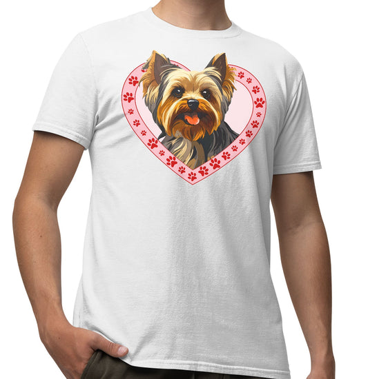 Yorkshire Terrier (Short Haired) Illustration In Heart - Adult Unisex T-Shirt