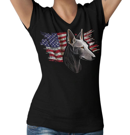 Patriotic Pharaoh Hound American Flag - Women's V-Neck T-Shirt