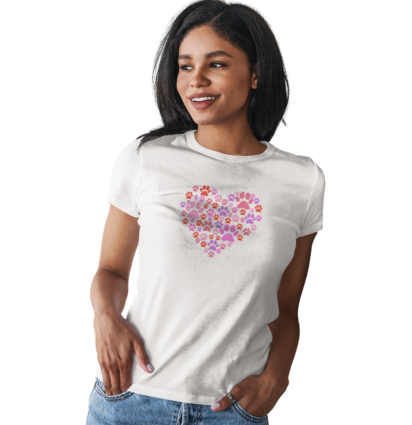 Pink Paw Heart - Women's Fitted T-Shirt