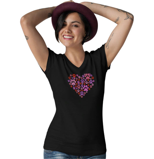 Pink Paw Heart - Women's V-Neck T-Shirt