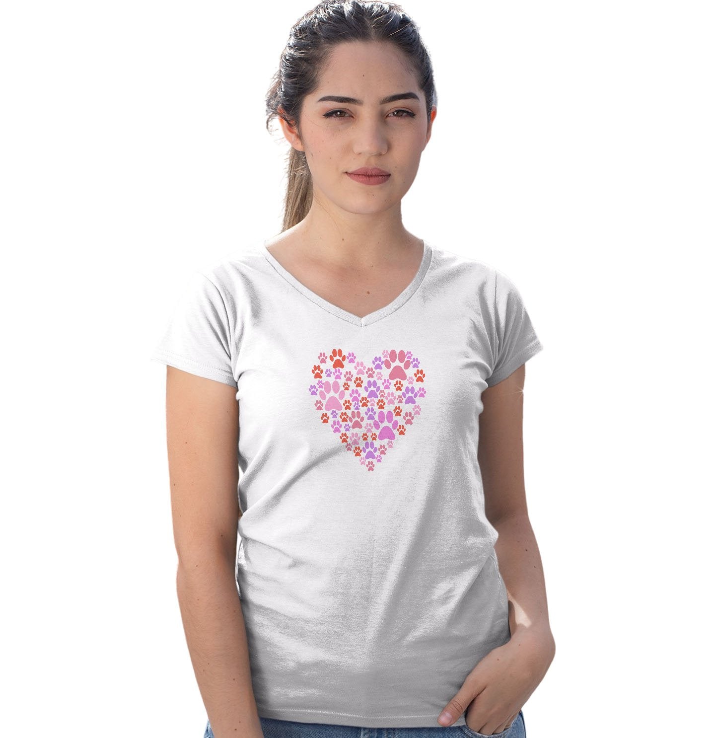 Pink Paw Heart - Women's V-Neck T-Shirt