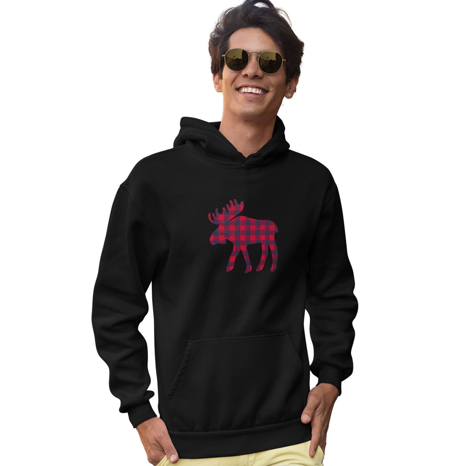Plaid Moose - Adult Unisex Hoodie Sweatshirt