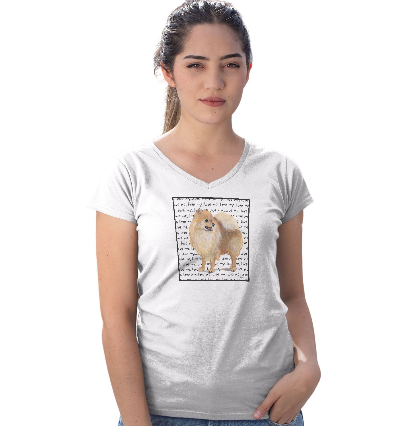 Pomeranian Love Text - Women's V-Neck T-Shirt