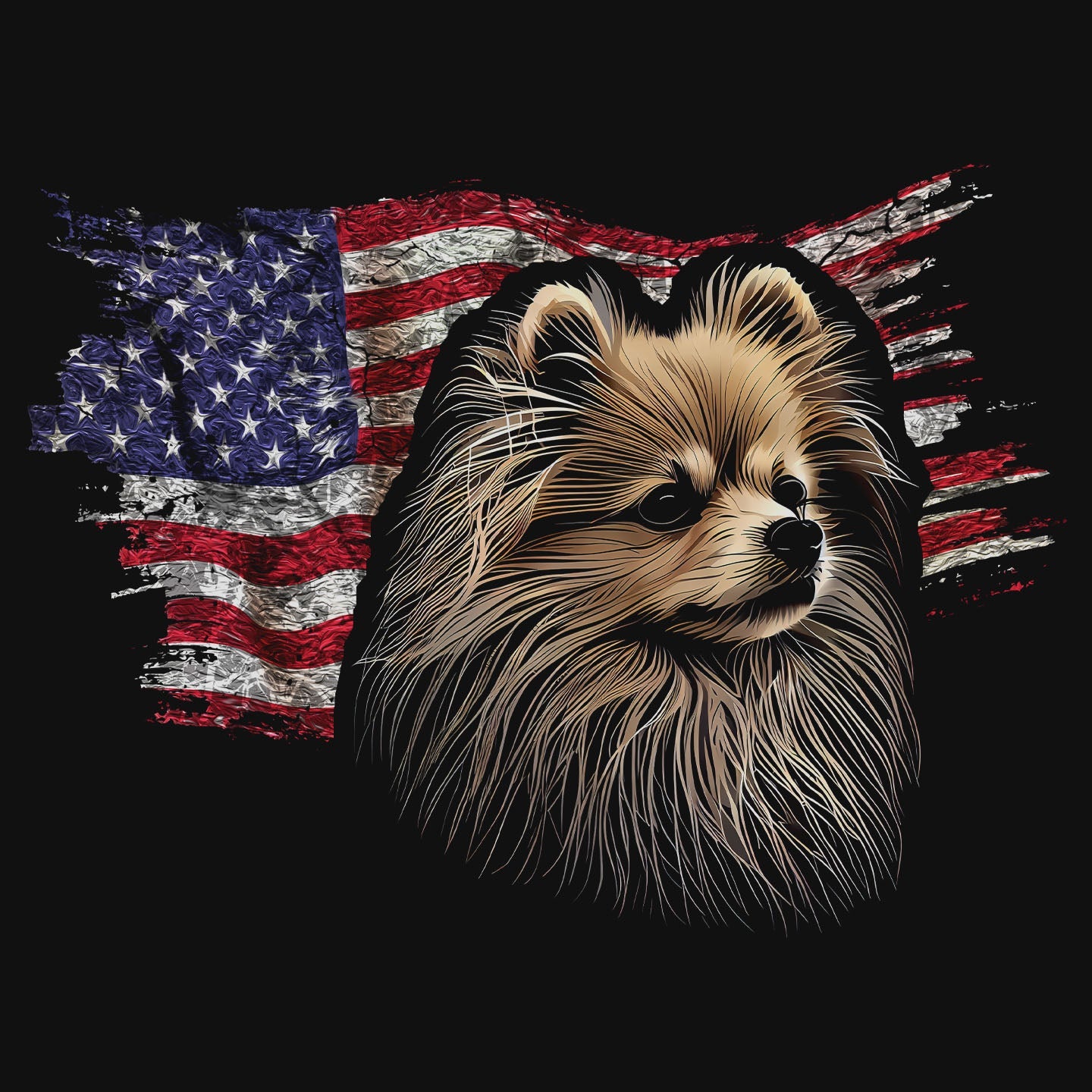 Patriotic Pomeranian American Flag - Adult Unisex T-Shirt