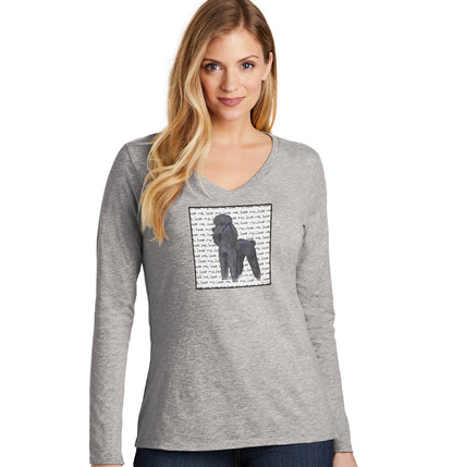 Black Poodle Love Text - Women's V-Neck Long Sleeve T-Shirt