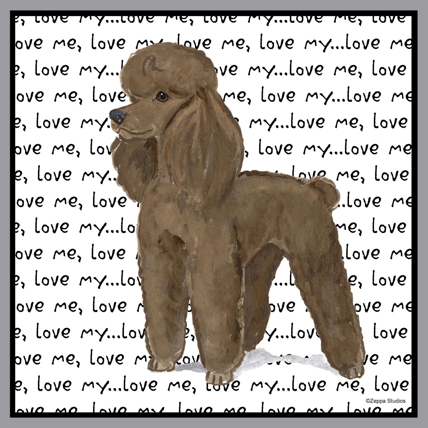 Brown Poodle Love Text - Adult Unisex Crewneck Sweatshirt