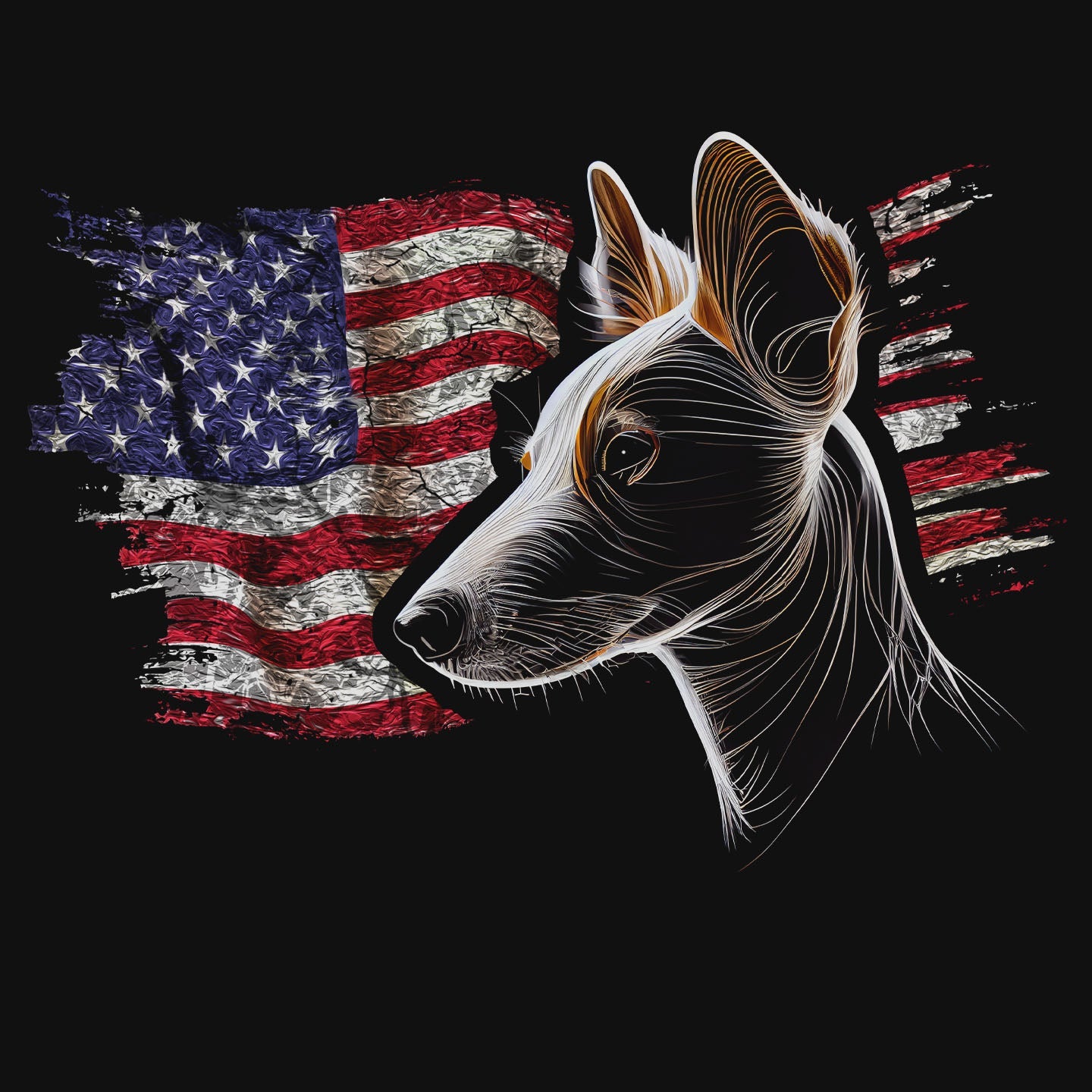 Patriotic Portuguese Podengo Pequeno American Flag - Adult Unisex T-Shirt