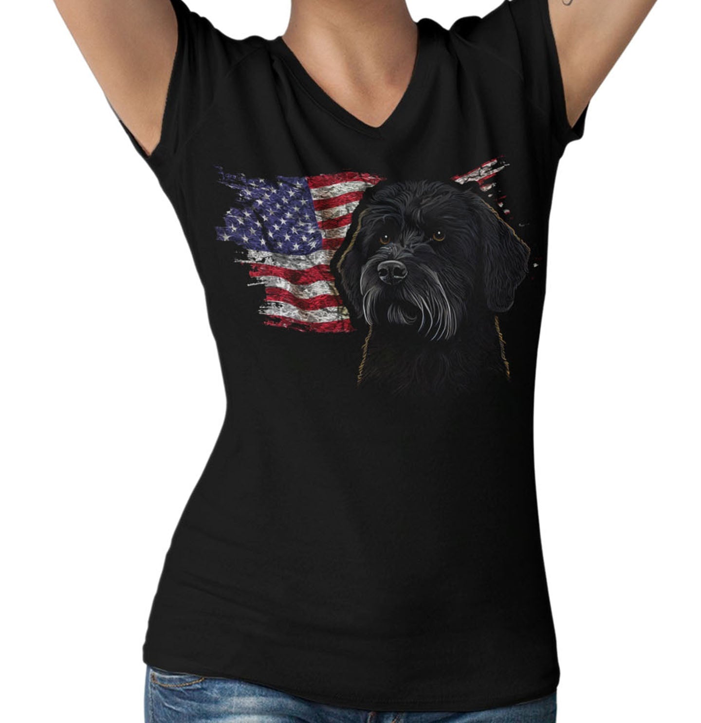 Patriotic Portuguese Water Dog American Flag - Women's V-Neck T-Shirt