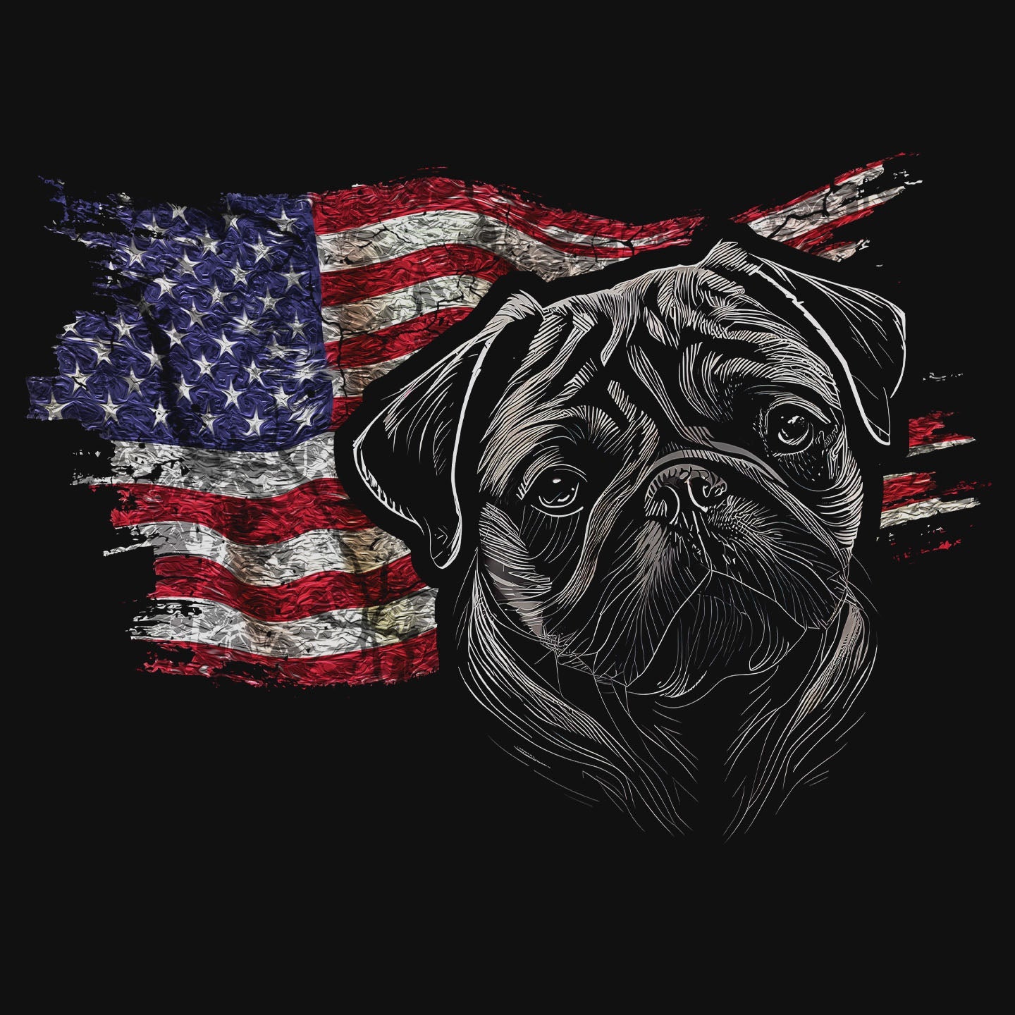 Patriotic Pug American Flag - Adult Unisex T-Shirt