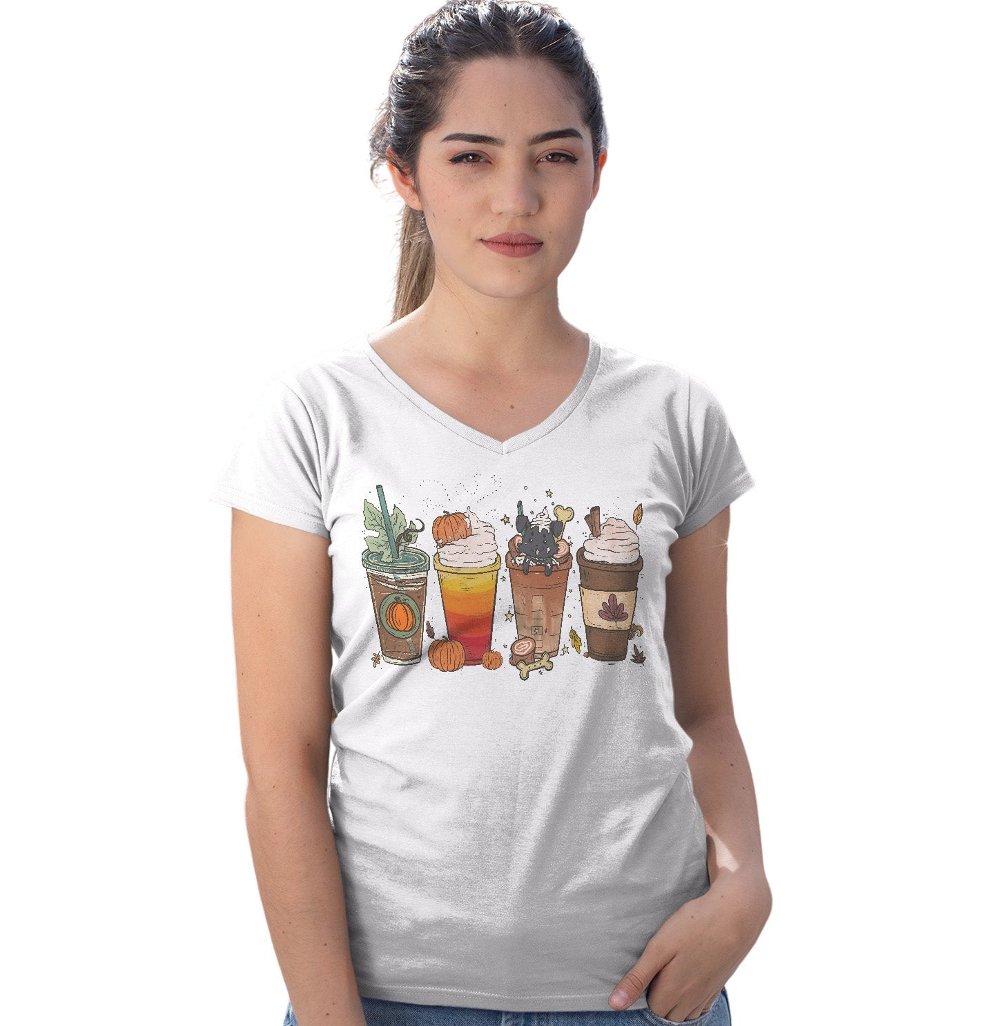 Pupachino Black Lab - Women's V-Neck T-Shirt