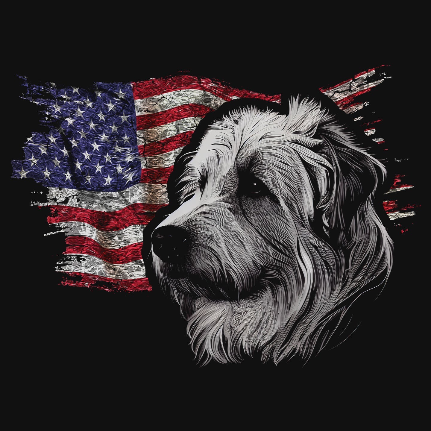 Patriotic Pyrenean Shepherd American Flag - Adult Unisex T-Shirt