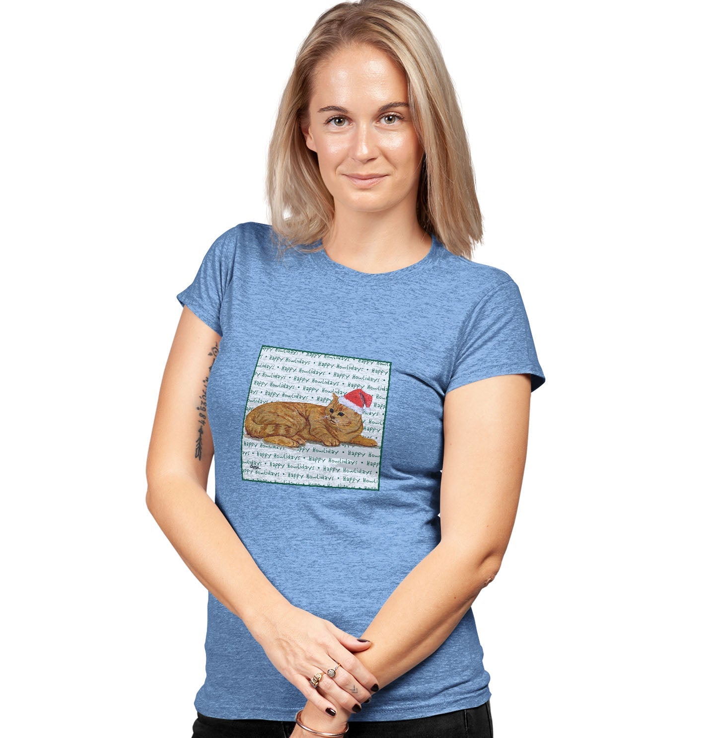 Red Tabby Cat Happy Howlidays Text - Women's Tri-Blend T-Shirt