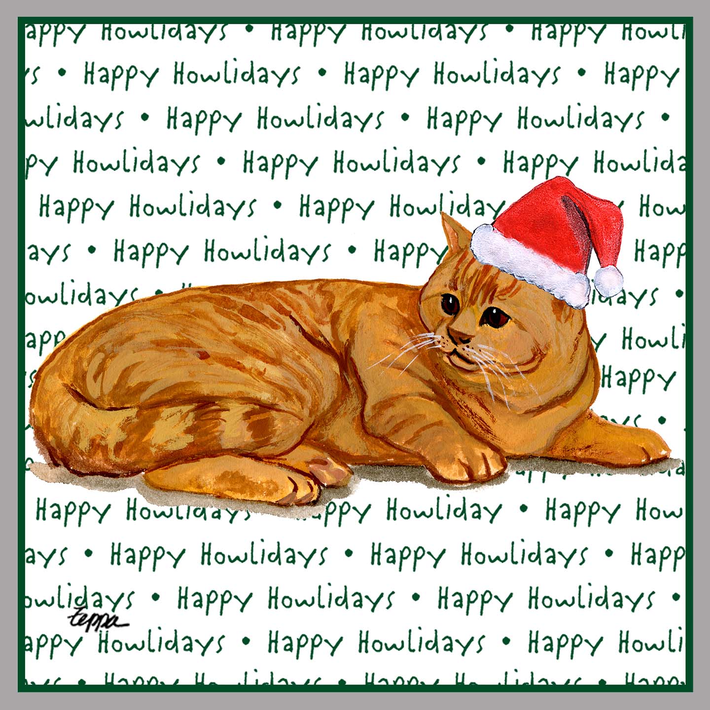 Red Tabby Cat Happy Howlidays Text - Women's V-Neck Long Sleeve T-Shirt