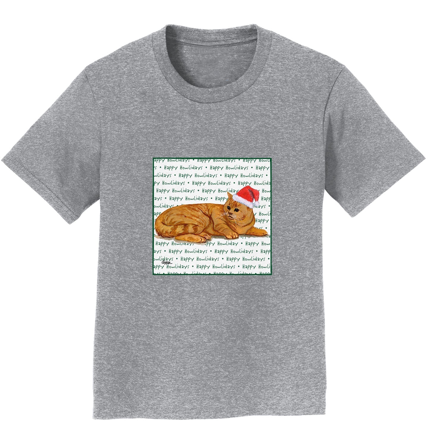Red Tabby Cat Happy Howlidays Text - Kids' Unisex T-Shirt